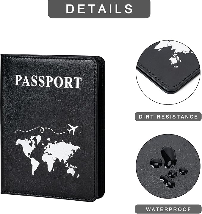 2 Pcs Passport Holders，Ultra Slim Passport Wallet for Travel Essentials | PU Leather Passport Cover for Women and Men (Black & Pink)