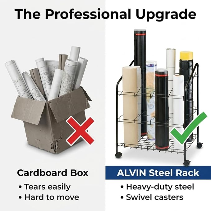 ALVIN WRF55 Wire Bin Roll File, Made for Rolled Maps, Plans, Drawings, and Tubes (5 x 5 Inches - 12 Slots)