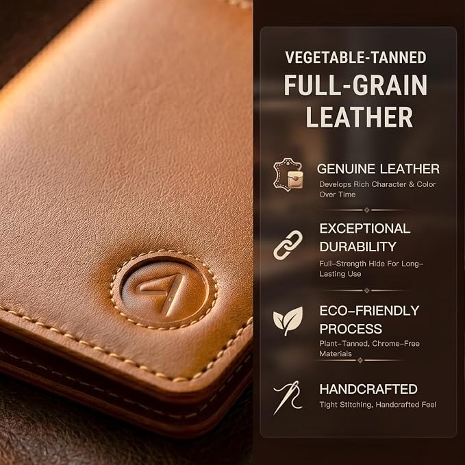 ALLIVE RFID Blocking Passport Holder for Travel, Genuine Leather Passport Holder with AirTag Slot, Magnetic Closure Passport Cover Travel Wallet for Women Men, Travel Essentials Gifts (Caramel)