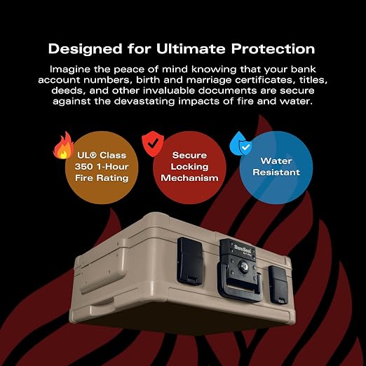 FireKing SureSeal Fire Rated Safe with Key Lock, Taupe | 1 Hour Fire Rated Safe - 100 Hour Water Resistant - Key Lock - Made in USA