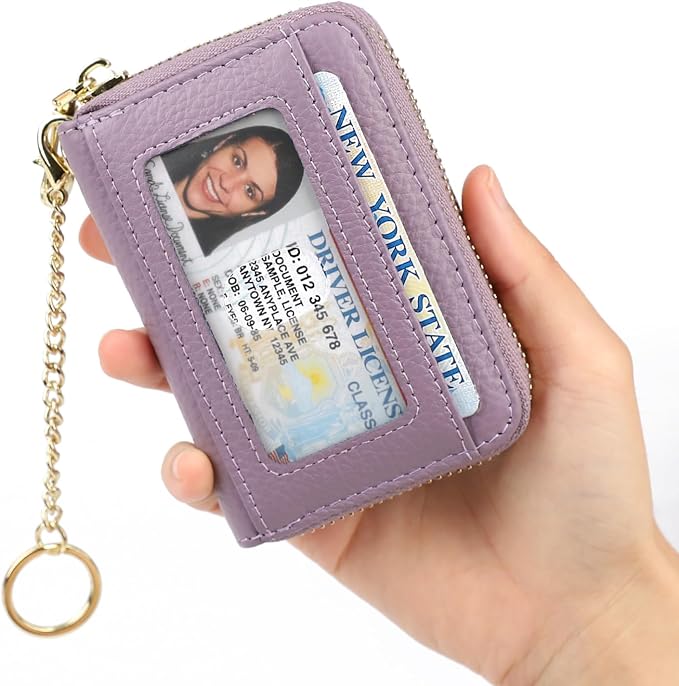 imeetu RFID Credit Card Holder, Small Card Wallet Women, Leather Card Case | Genuine Leather Women's Card & id Cases, Change Coin Purse with Zipper Keychain id Window, 20 Colors & 3 Styles, Daily, Gifts