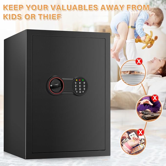 [19.7" Tall] Large Home Safe Box with Fireproof Waterproof Bag | Dual Alarm System, Digital Keypad and Spare Keys, Wall/Floor Mountable for Home Money Firearm Documents Medicines