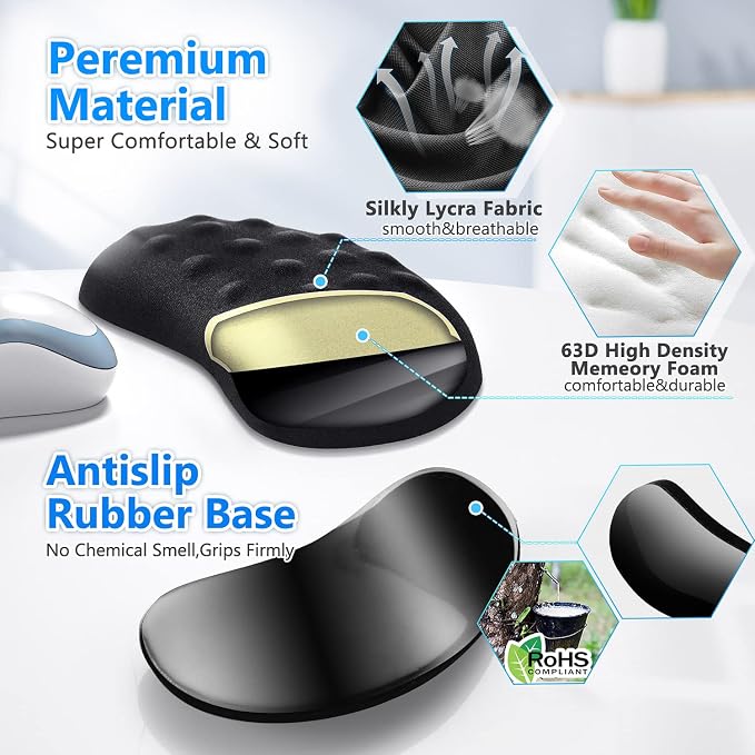 Gimars Mouse Wrist Rest, Pop It Fidget Wrist Support for Mouse-Pressure Relief, Ergonomic Memory Foam Mouse Wrist Pad with Massage Notes for Computer, Laptop, Office Work, PC Gaming-Wrist Pain Relief