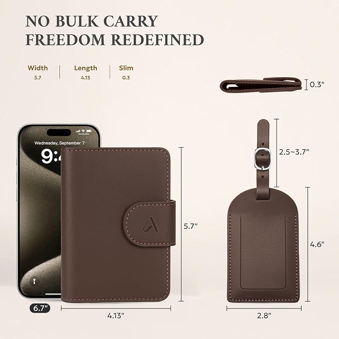 ALLIVE Genuine Leather Passport Holder for Travel with Hidden AirTag Pocket, RFID Blocking Passport Travel Wallet with Luggage Tag & Premium Gift Box, Holiday Gift for Women and Men (Coffee Brown)