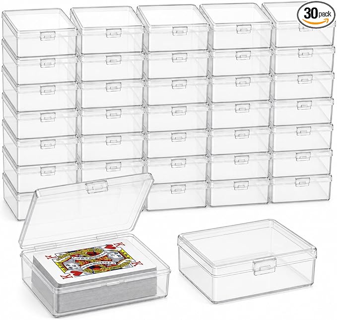 APACALI 30 Pack Card Storage Box, Clear Plastic Playing Card Case, 1.2mm Thick Snap-Tight Deck Boxes for Sleeved Trading Cards, Business Cards, Game Cards, 3.8 x 2.7 x 0.94 in