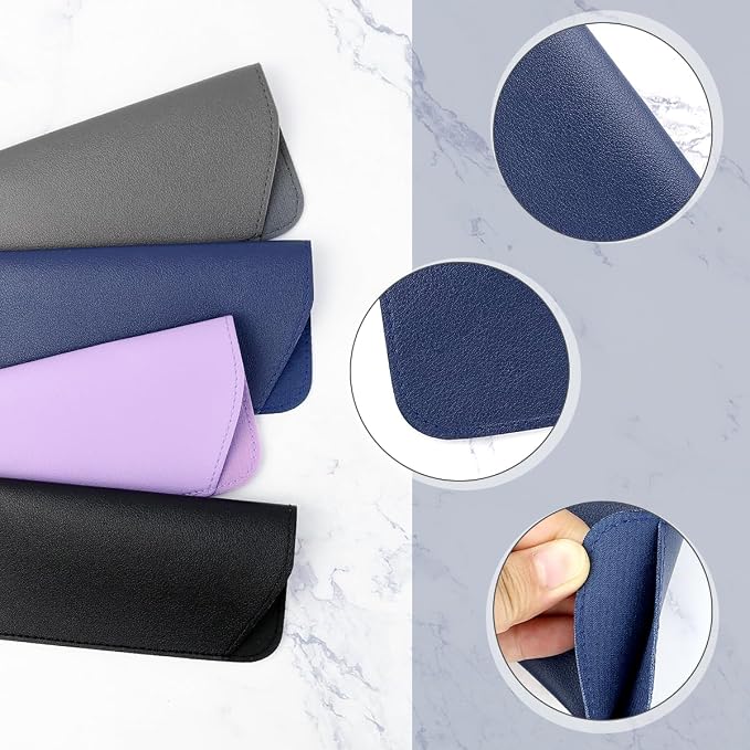 yuntop 4 Pack Soft Leather Glasses Case 7x3 Inch Eyeglasses Pouch Portable PU Leather Glasses Pouch