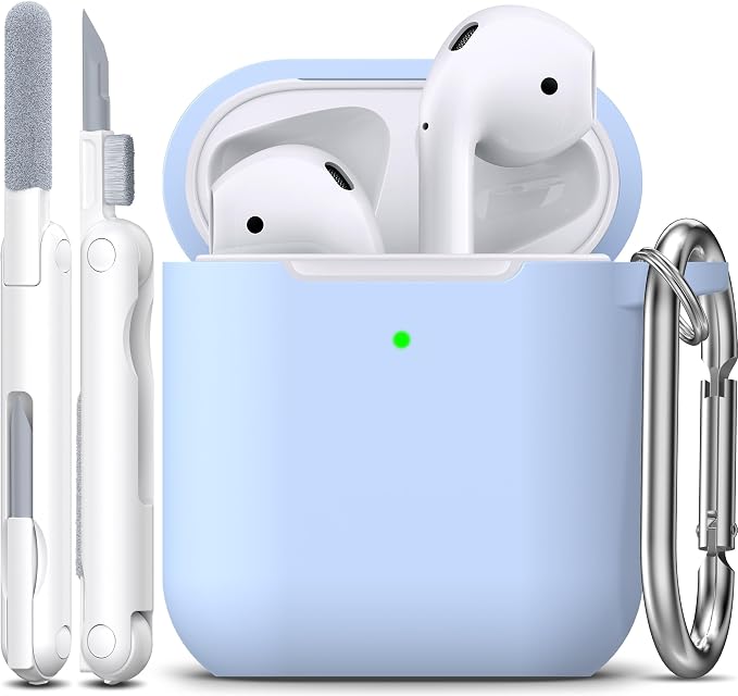 R-fun for AirPods 1/2 Case, Soft Silicone Protective Cover with Keychain and Cleaning Pen, Compatible with AirPods 2nd/1st Generation (2016/2019), Full Drop Protection Cover, Sky Blue