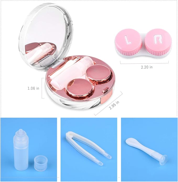 cauyuan Cute Contact Lens Case Portable Travel Box | with Mirror Tweezers Remover Tool Solution Bottle for Office and Outdoor