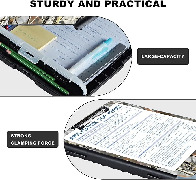 Clipboard with Storage,Storage Clipboard with Pen Holder,Heavy Duty Plastic Storage Clipboard with Low Profile Clip,Teacher Must Haves,Clipboard Folder,Office Supplies,Branch -1337