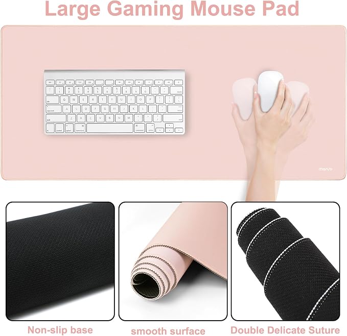 MOSISO Wrist Rest for Mouse Pad Set, Large Gaming Deskpad, Baby Pink | Circle Curved Mousepad&Keyboard Wrist Rest&Coaster, Ergonomic Non-Slip Mousepad&Easy Typing Pad with Silicone Lining