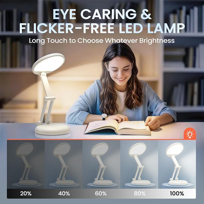 One Fire Rechargeable Table Lamp, 3600mAh Battery Operated Lamp Dorm Lamp | Cordless Lamp,10 Brightness,Portable,Small Size,Foldable,6-288h Endurance,Touch Control, Reading,Travel,Office,Nail,Emergency