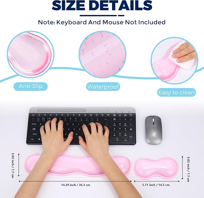 Gel Wrist Rest for Keyboard and Mouse, Wrist Rest for Keyboard, Mouse Wrist Support, Pain Relief, Cool Touch, Non-Skid, Keyboard and Mouse Wrist pad Set
