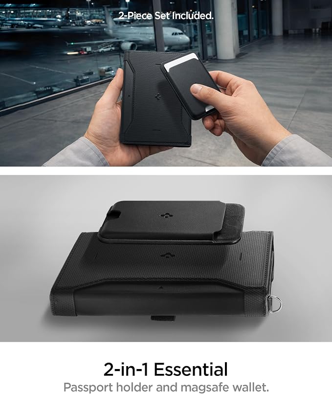 Spigen Life Passport Card Cover Holder, RFID Blocking | Travel Document Organizer, SIM Card Pin Included - Black