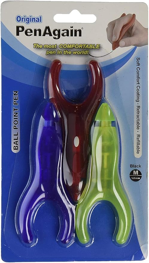PenAgain Original 3 Pack Pens - Red, Blue, Green or Neon Green with 2 Black Ball Point Refills for 00063