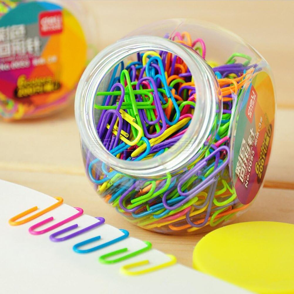 Coideal Colored Small Paper Clips Vinyl Coated, 200 Pack 28mm Assorted Color Mini Paperclips Holder Colorful for School, Office