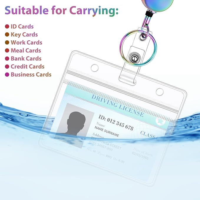Lanyards for Id Badges Stainless Steel Badge Lanyards with 2 Pcs Waterproof Id Badge Holder Retractable Id Badge Lanyards Teacher Lanyard for Cruise Ship Key Cards Id Badges (Bright Blue)