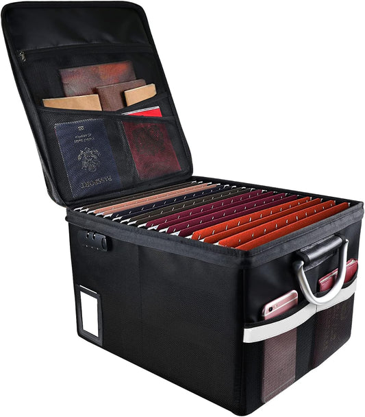Fireproof Document File Organizer Box, Fireproof Safe Box with Lock, Portable Office Storage Cabinet for Hanging Letter/Legal Folder 16.1 x 12.9 x 11in