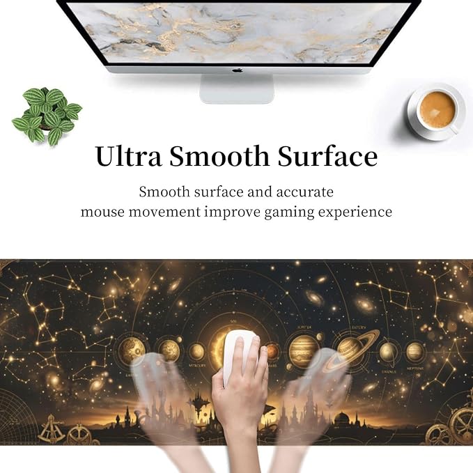 Celestial Map Gaming Mouse Pad Large Extended Desk Mat Non-Slip Rubber Base Keyboard Pad with Stitched Edges for Office Gaming 31.5x11.8 in