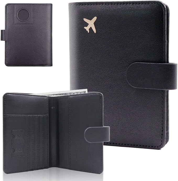 Melsbrinna Premium Leather Passport Holder Covers Case, Waterproof Rfid Blocking Travel Wallet Passport Holder with Pen Holder, Cute Passport Book for Women/Men