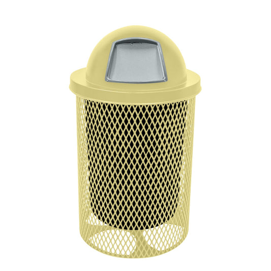 RDT-TXTSAND Heavy Duty 32 Gallon Round Trash Receptacle, Liner Included, Textured Sandstone with Textured Sandstone Steel Dome Top, Made in America