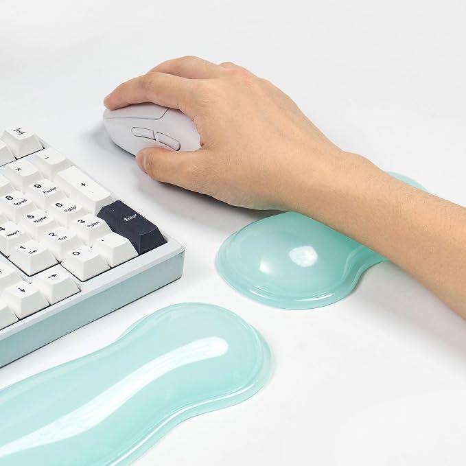 Gel Keyboard and Mouse Wrist Rest Set – Clear Wrist Rest for Computer Keyboard 60%/68%/75%, Comfort & Support for Typing and Gaming(Mint Green)