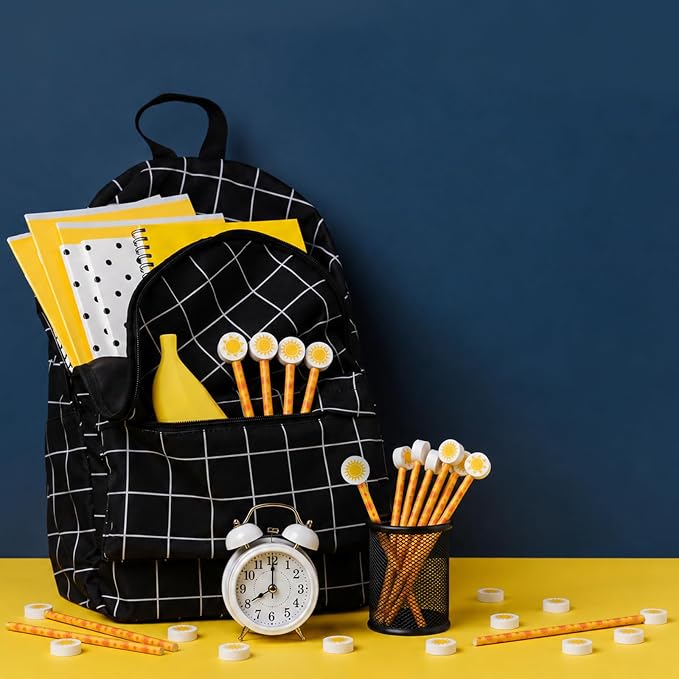32 Pcs Sun Pencil with Eraser Summer Party Favors Gifts Stationery Supplies for Classrooms Exchange Reward Prizes Home Office School Supplies(Orange and Yellow)