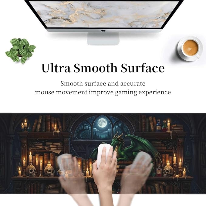 Mysterious Library Gaming Mouse Pad Extended Desk Mat 31.5x11.8in | Gaming Mousepad, Non-Slip Rubber Base, Large Keyboard Pad with Stitched Edges, Desktop Protector, for Office Home