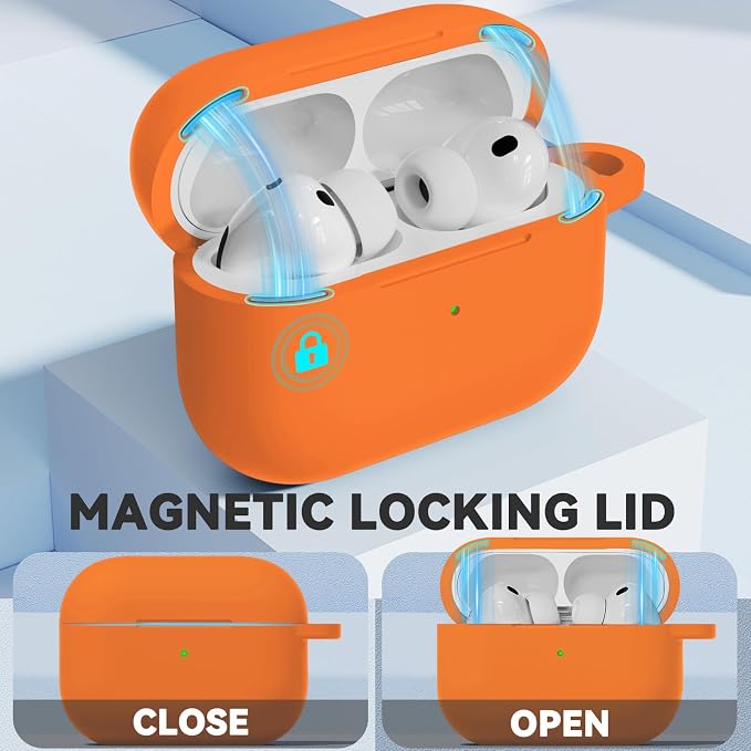 Ljusmicker for AirPods Pro 3 Case 2025 with Cleaner Kit,Magnetic Orange | Soft Silicone Protective Cover for Apple AirPod Pro 3rd Generation Case with Keychain for Women Men,Shockproof,Magnetic