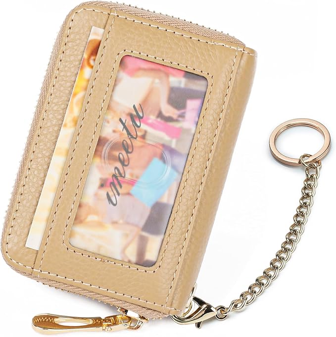 imeetu RFID Credit Card Holder, Small Card Wallet Women, Leather Card Case | Genuine Leather Women's Card & id Cases, Change Coin Purse with Zipper Keychain id Window, 20 Colors & 3 Styles, Daily, Gifts