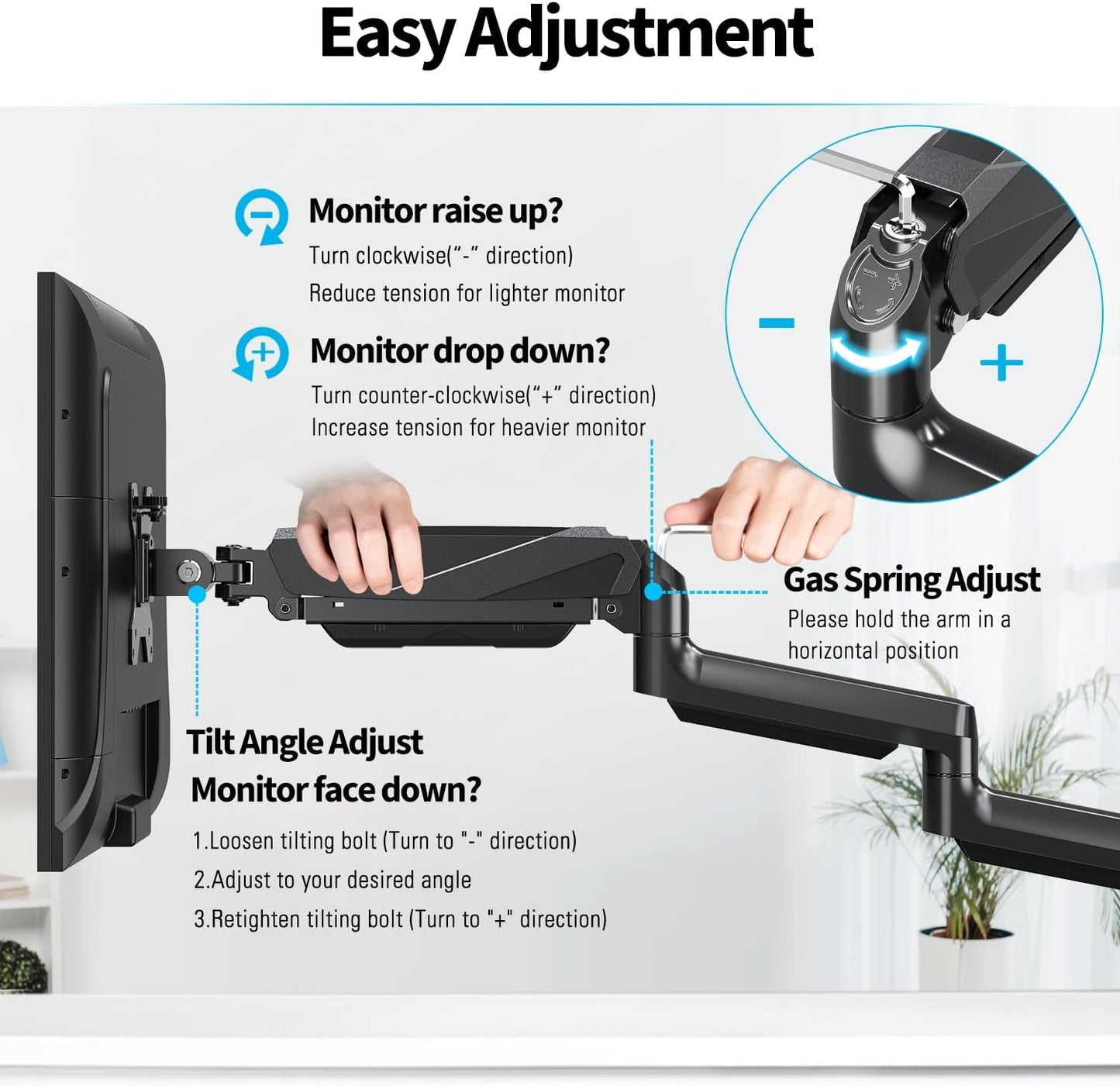 MOUNTUP Triple Monitor Mount, Three Monitor Desk Mount for Max 27 inch Computer Screens, Triple Monitors Stand with Gas Spring, Monitors Arm with Swivel, Tilt, Rotation, Each Arm Holds 4.4-19.8 lbs