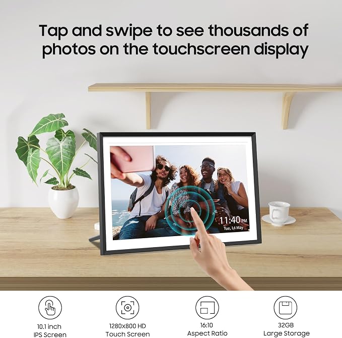 Digital Picture Frame Powered by Nixplay 10.1", Share Photos/Videos via Nixplay App or Email, WiFi Digital Photo Frame with Easy Setup, Support Alexa, Free Cloud Storage, Auto Rotate, Gifts for Mom