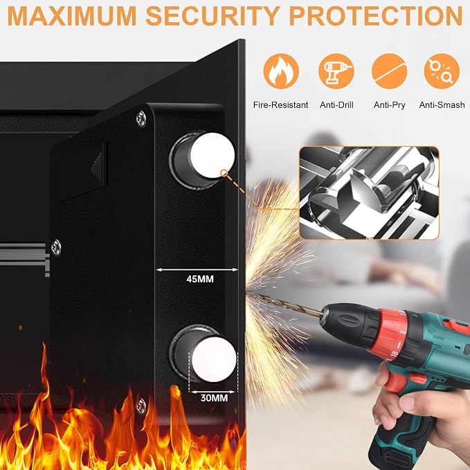1.2 Cub Small Fireproof Safes for Home, Digital Home Safe Fireproof Waterproof with Programmable Keypad, Spare Keys and Removable Shelf, Fire Safe Box for Document Money Valuables