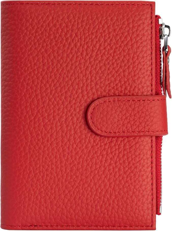 Passport wallet and Card Slot Combo RFID Blocking Leather Travel Passport Wallet for Men and Women with Zippered Coins Pocket Passport holder, Red