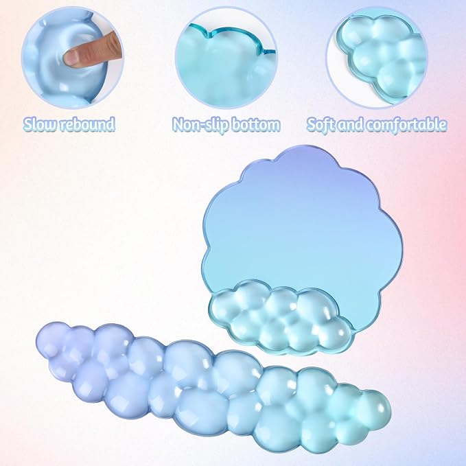 Keyboard Wrist Rest with Cloud Gel Mouse Pad - Ergonomic Cloud Mouse Pad Soft and Cool, Cute Desk Accessories for Office/Home/Desktop/Latop
