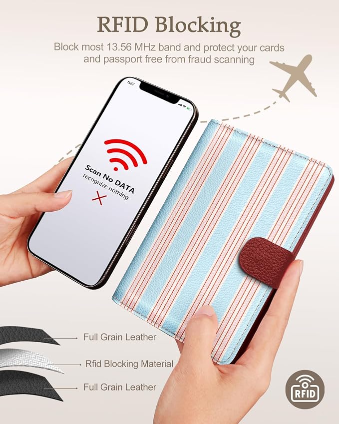 Slohif Airtag Passport Holder Cover Wallet Case for Travel Women - Leather RFID Blocking Passport Book Multiple Personalized Organizer Slim Portable Carrier Card Slots Protector Sleeve Stamp