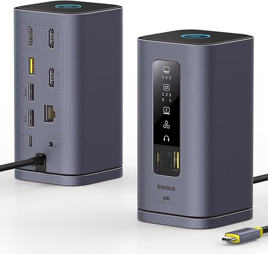 Baseus SpaceMate(MAC) Docking Station, USB C Docking Station 3 Monitors with 4K HDMI, 10Gbps USB Ports, 100W PD, Gigabit Ethernet, Audio, Laptop Docking Station for Mac & Win