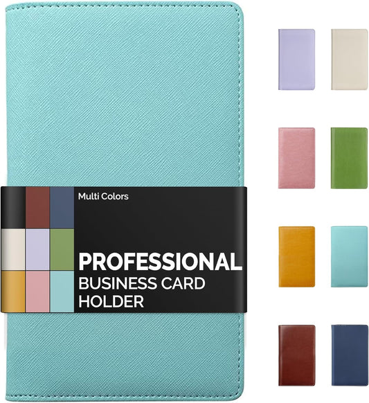 Sooez Leather Professional Business Card Book Holder Organizer, 240 Capacity Credit Card Booklet, PU Name Cards Holder Storage File for Men Women, Mint Green
