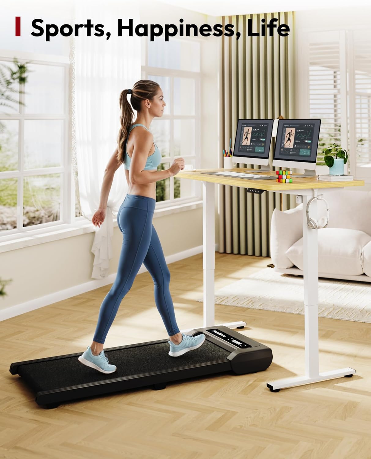 SANODESK Electric Standing Desk 48 x 30 Inches Whole-Piece Desktop Height Adjustable Stand Up Desk w/6-Button Controller Ergonomic Computer Desk for Home Office, White Frame + Natural Tabletop