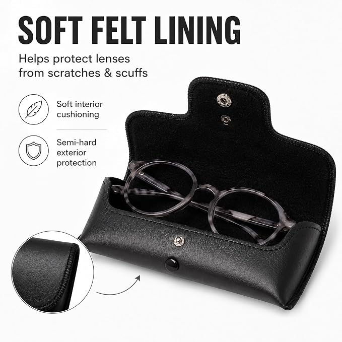 Calabria Double Snap Belt Loop Eyeglass Case PU Leather Black Brown 2Pack Vintage Eye Glasses Pouch SemiHard Sunglass Holder