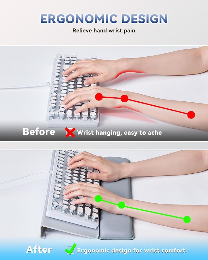 Laborio Computer Keyboard Wrist Rest, Keyboard Riser Stand for Desktop | Gray, Ergonomic Acrylic Keyboard Holder, Non-slip Wrist Pad, Pain Relief for Typing, Multiple Colors