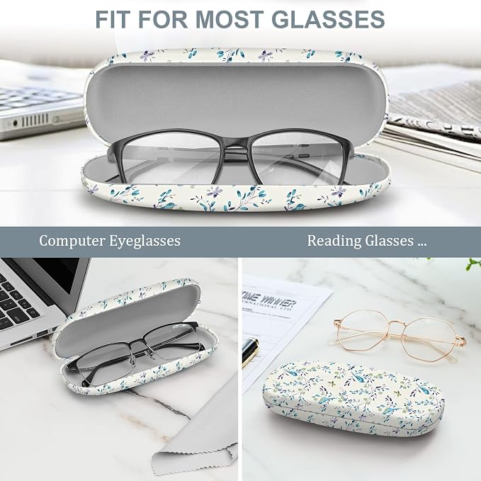 FINTIE Hard Shell Eyeglasses Case, Portable Protective Glasses Cover Eyeglass Holder Box with Cleaning Cloth for Men Women