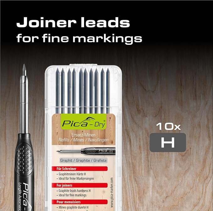 Pica -30405 Pack Dry 3030 + Caja Minas 4050 | With sharpener and retaining clip, special leads hardness H (10 x graphite H), refillable, dust and moisture protection.