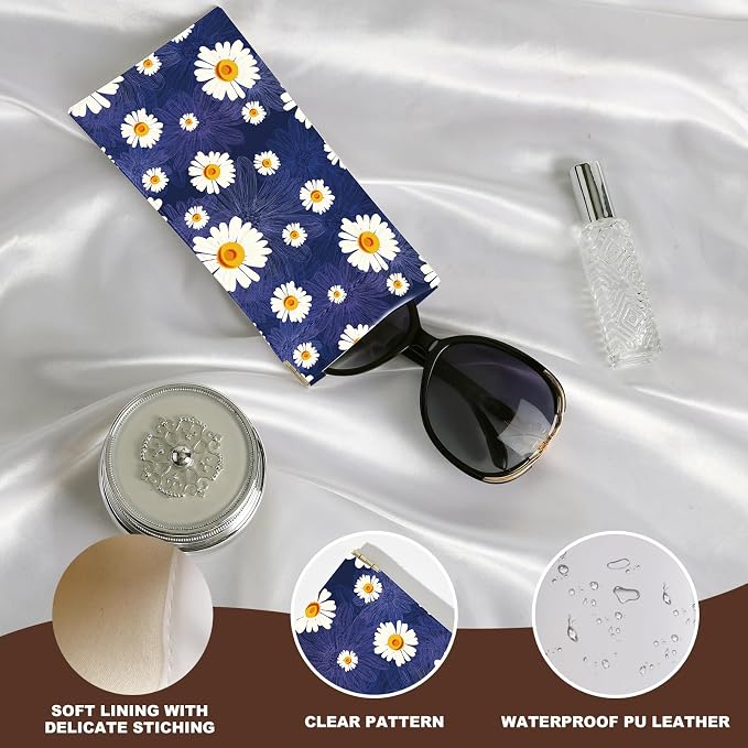 Anikathy 2Pcs Sunglass Eyeglass Glasses Case Soft PU Leather with Cleaning Cloth Cute Glasses Pouch Bag for Men Women Girs