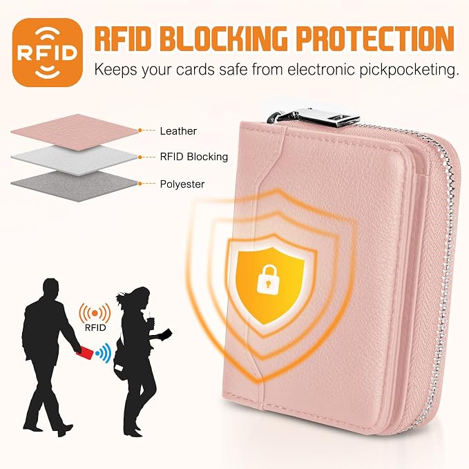 HUANLANG Mens Wallet RFID Blocking Multi Card Holder Wallets for Men Bifold Wallet with Zipper Small Men's Leather Wallet