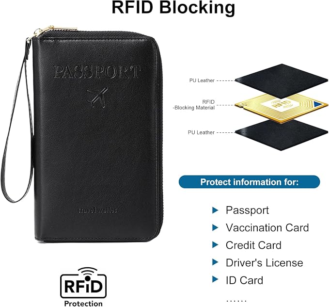 Passport Holder for Travel Women and Men RFID Blocking Passport Holder with Zipper Multi-functional Passport Wallet Passport Case Passport cover Travel Essentials