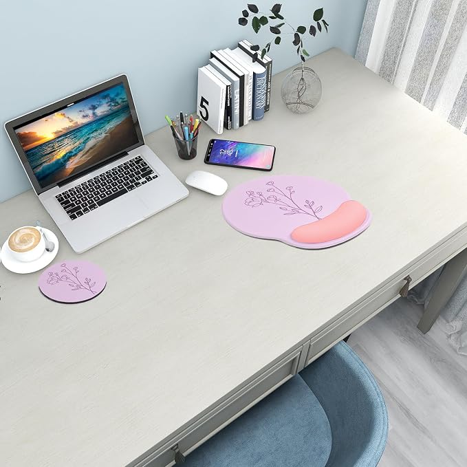 Ergonomic Mouse Pad with Wrist Rest Support,Gel Mouse Pads for Desk | Big Mousepad With Coaster Non-slip & Pain Relief for Computer, Home&Office Desk Decor