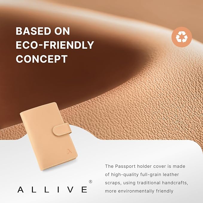 ALLIVE RFID Blocking Passport Wallet with AirTag Slot, Genuine Leather Passport Holder for Family Travel of 4, Travel Essentials & Gift, Airport Must-Have (Beige)