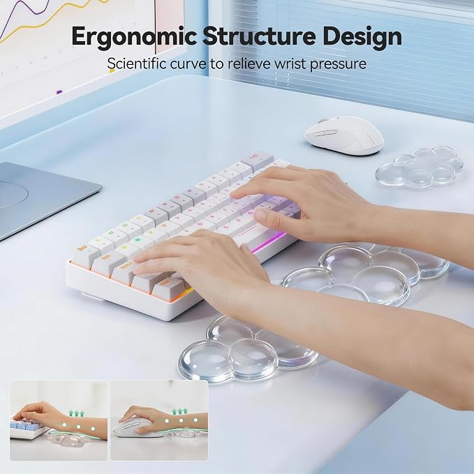 TECKNET Gel Cloud Wrist Rest Set, Cloud Wrist Rest with Non-Slip Base, Clear Wrist Pad for Keyboard with Mouse Wrist Rest for Computer Laptop Office Gaming and Pain Relief, Transparent