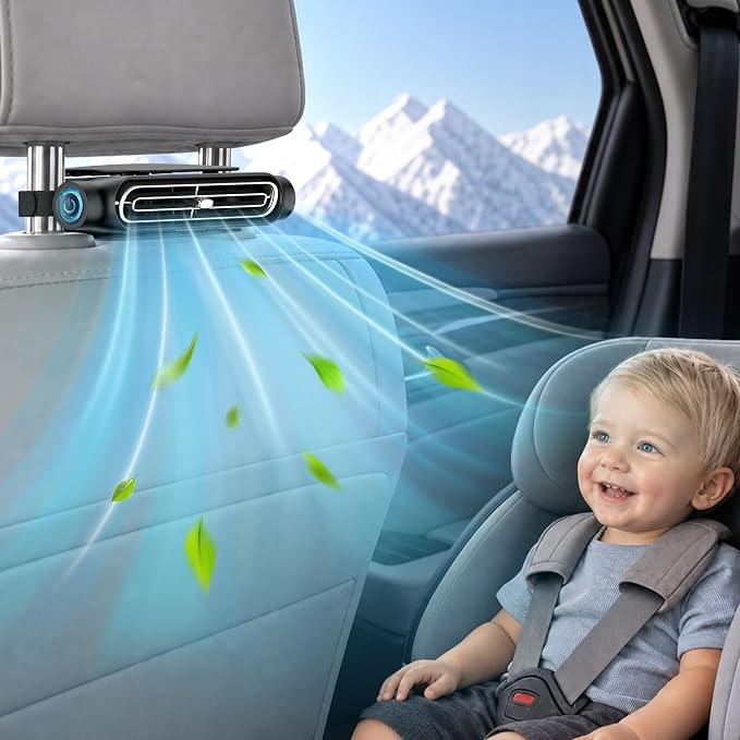 ViSSKO 2026 Car Fan for Backseat, USB Invisible Car Headrest Cooling Fan for Kids Replace Ventilated Seats with 3 Speeds Fit in Most Cars Vehicle Jeep Van RV Truck