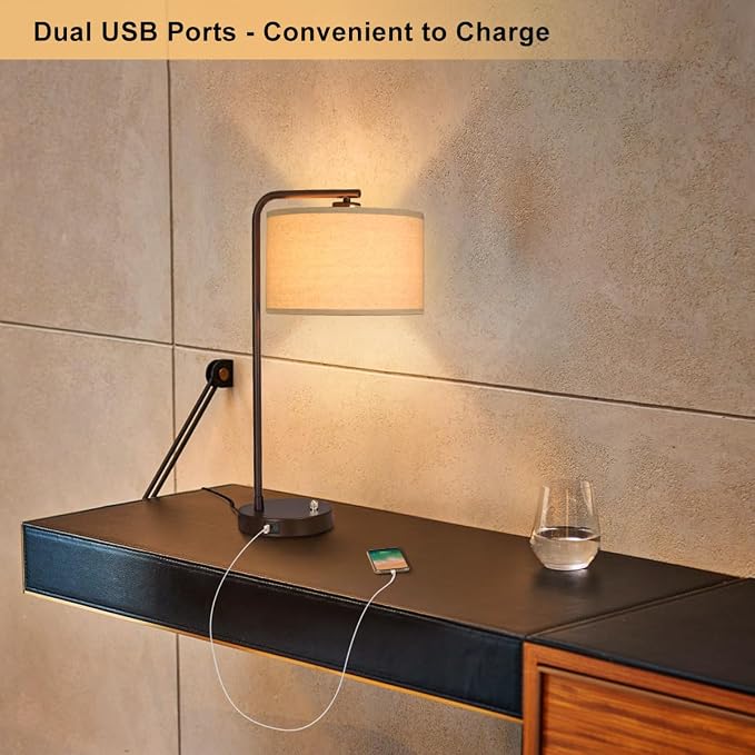 Tall Table Lamps Set of 2, Fully Dimmable Bedside Lamp with USB C+A Ports | 25" Modern Nightstand Lamps with Linen Fabric Shades, Reading Desk Lamp for Bedroom Living Room Office, LED Bulb Included
